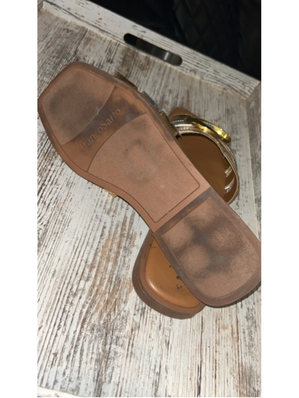 Women's Franco Sarto Gold Silver Milada Flat Sandals Size 10